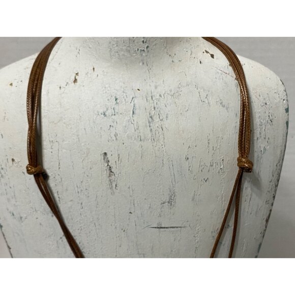 Brown Braided Leather Necklace W/ Feather Pendant & Amber Accent Adjustable - Picture 4 of 6